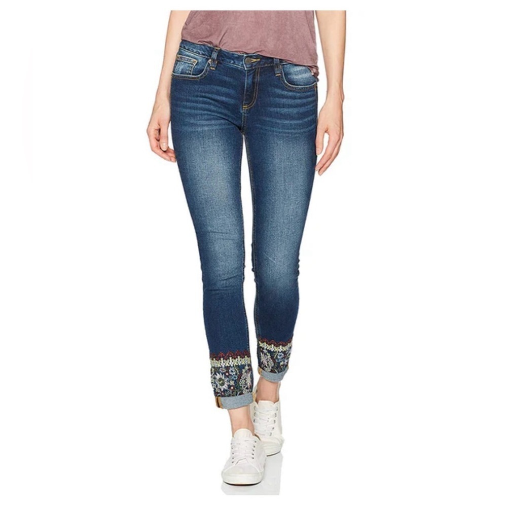 Miss Me Dark Blue Embroidered WANDER LUST ANKLE SKINNY JEAN Size 26